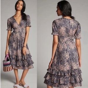 NWT Anthropologie Hutch Ruffled Midi Dress with Sleeves
